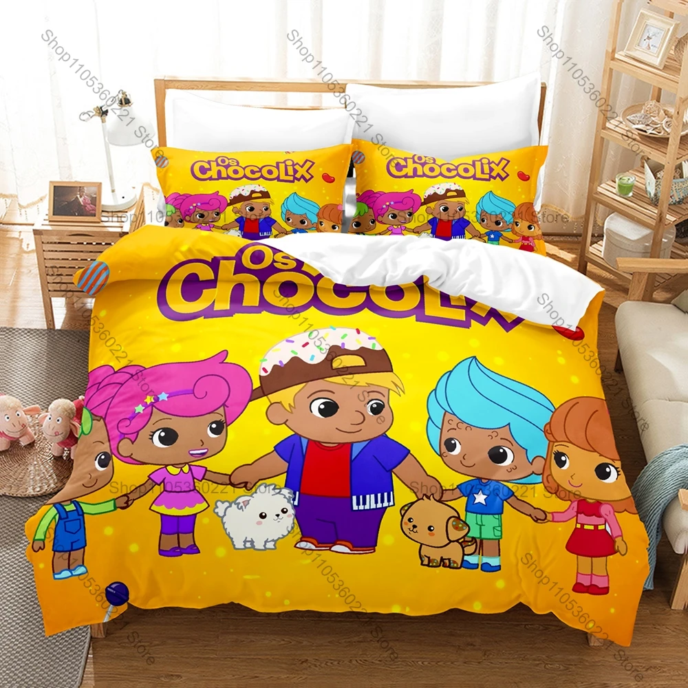 Lovely Sweet Dessert Cartoon Os Chocolix Full Printed 3PCS Bedding Duvet Cover + 2 Pillowcases Kawaii Dorm Home Decoration