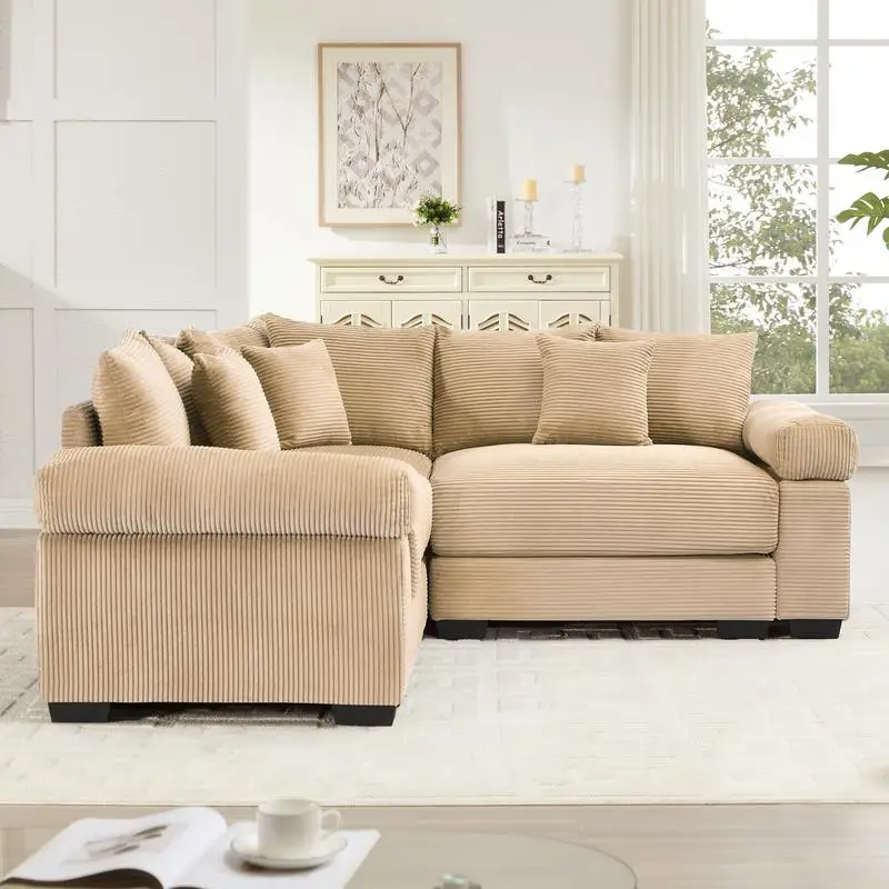 أريكة مقطعية كبيرة الحجم، أريكة قابلة للتحويل مع مقاعد عميقة، مساند للذراع واسعة للغاية، 10 وسائد رمي، سروال قصير ممتاز #3