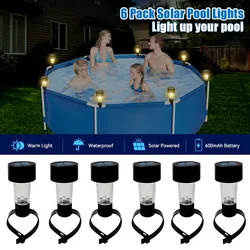 Luz para piscina solar, decoração do quintal, luzes do trampolim, emoldurado acima do solo, piscinas à prova d'água acessórios, 3 cores, cerca, 6pcs