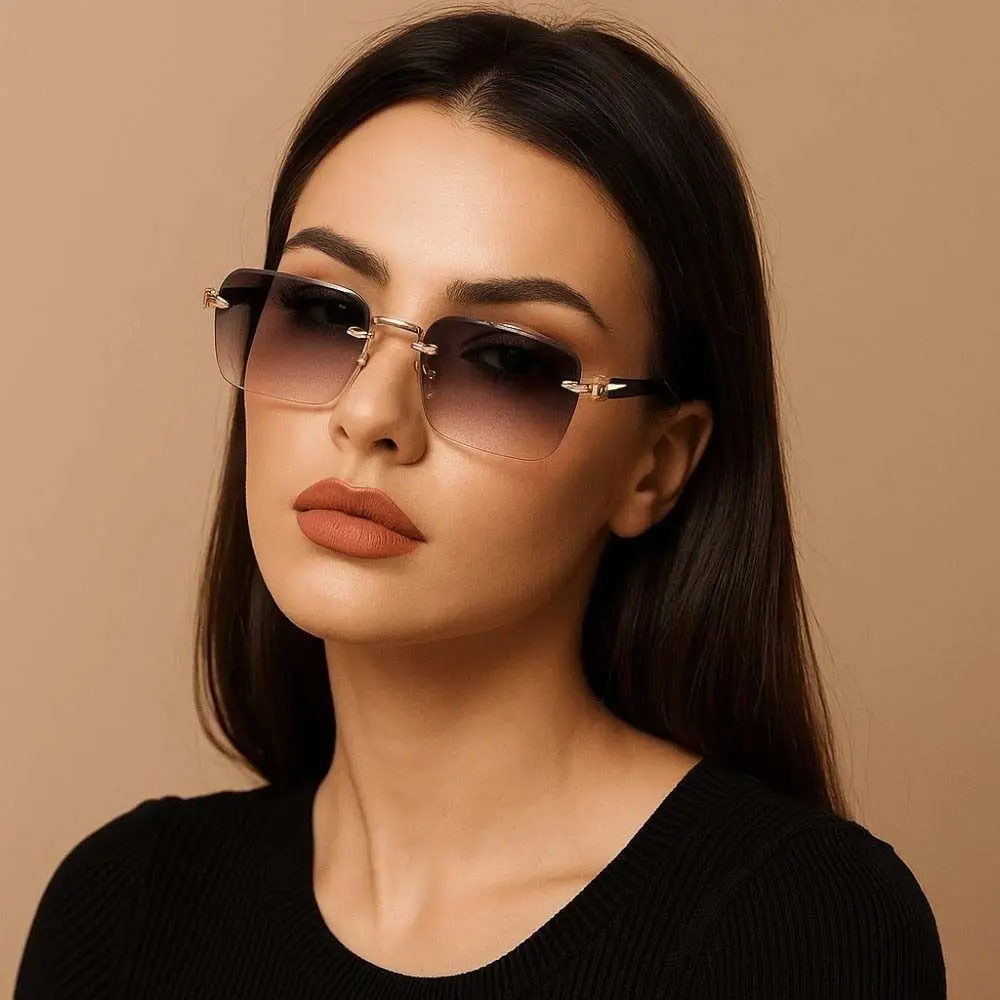 

Party Retro Frameless Polarized Sunnies Eyewear Lightweight Square Frame Sunglasses Waterproof Metal Anti-UV Glasses Summer
