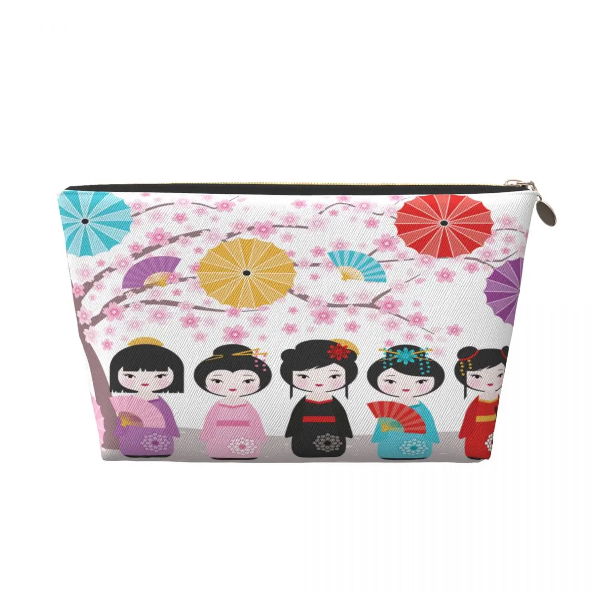 Custom Kawaii Kokeshi Doll Cherry Blossoms Cosmetic Bag Women Japanese Geisha Girl Art Makeup Case Beauty Storage Toiletry Bags