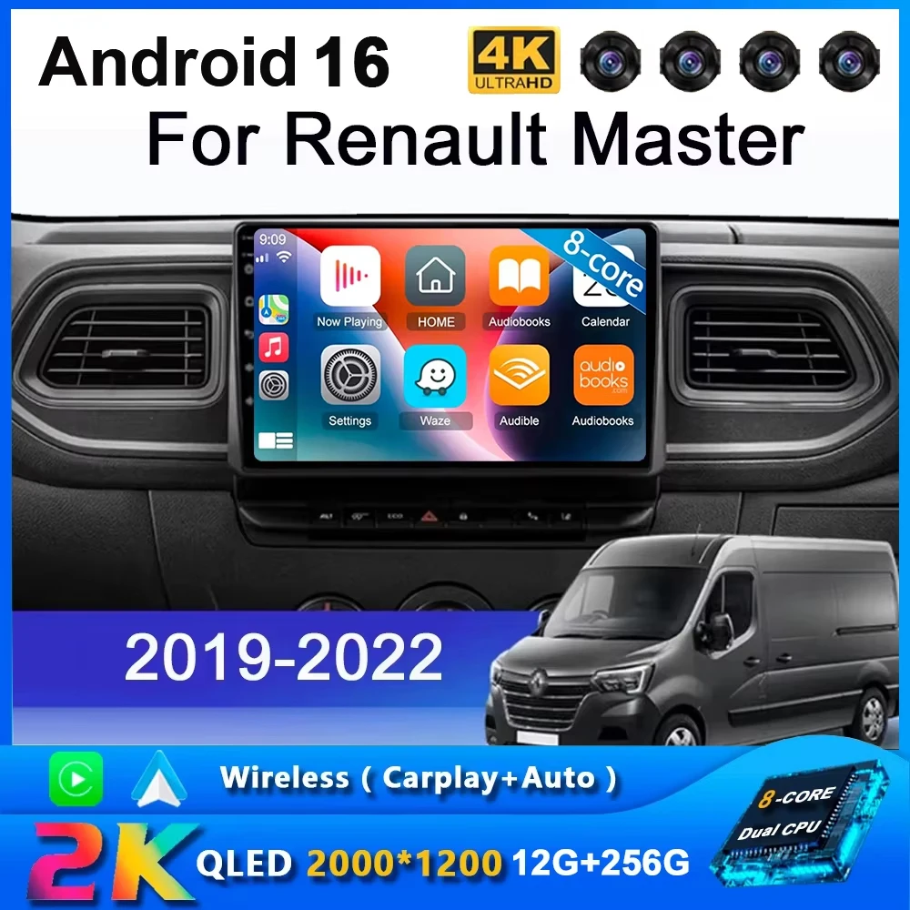Android 16 Carplay Auto For Renault Master 2019 2020 - 2022 Car Radio Navigation DVD Video Player DSP Stereo 360 Camera Wireles