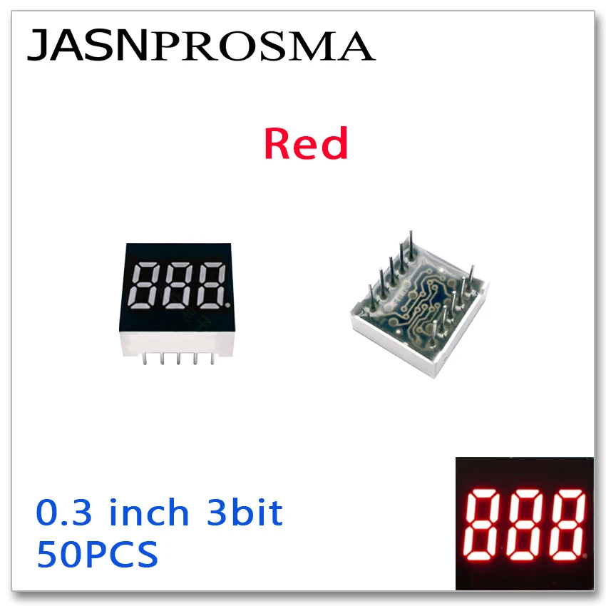 

JASNPROSMA 50 шт. 0,3-дюймовый 7-сегментный 3-разрядный светодиодный дисплей с общим катодом, красный, 0,3 дюйма, 3 разряда