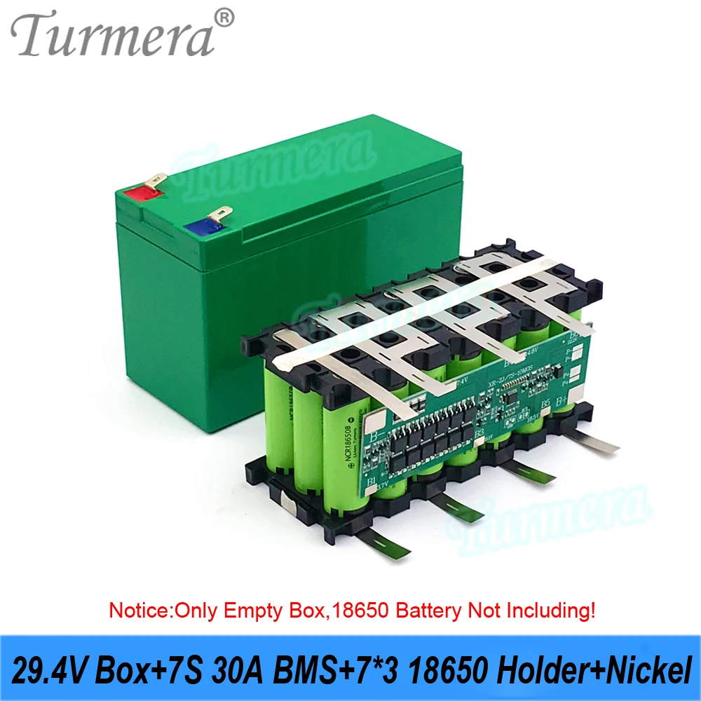 Turmera 29.4V Battery Storage Box 30A Balance BMS 18650 7S3P Holder Welding Nickel Use in Electric Bike or Replace 24V Lead-Acid