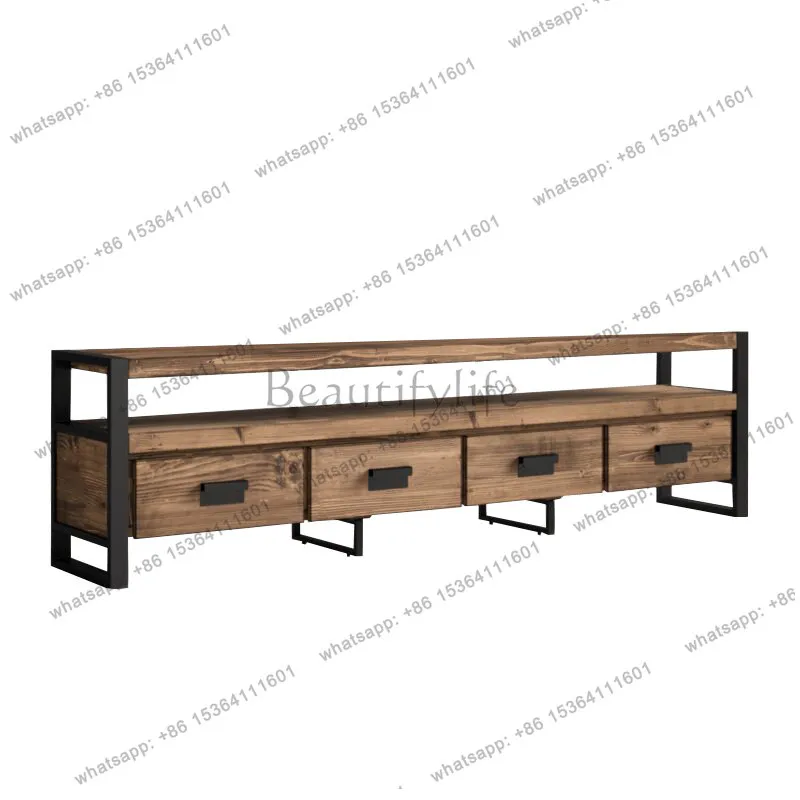 American country retro industrial style iron solid wood TV cabinet coffee table drawer storage cabinet