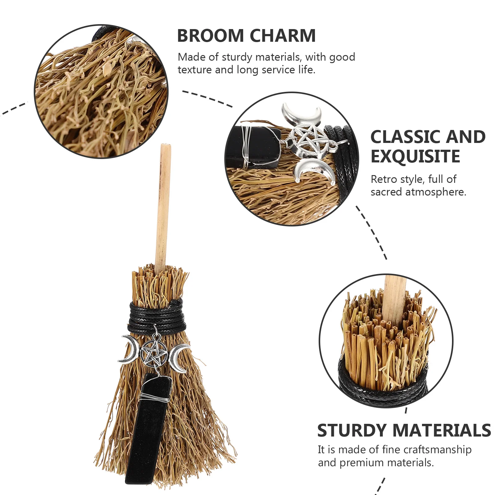 

Witch Broom Hanging Charm Retro Style Handmade Pendant Party Decor Car Ornament Halloween Supplies Witch Broom Hanging Charm