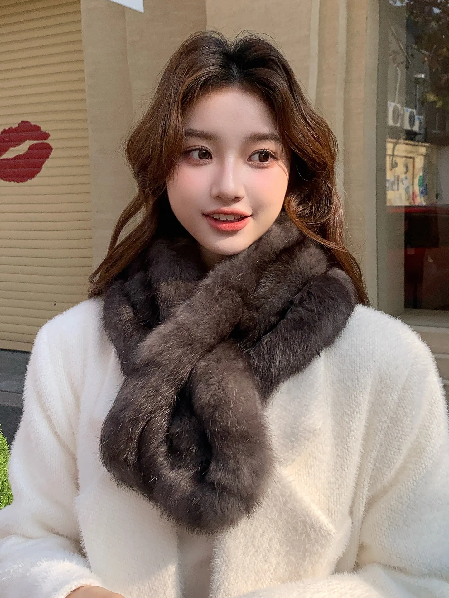 

Женский осенне-зимний новый теплый шарф из натурального кроличьего меха, роскошный утолщенный воротник из натурального меха для защиты шеи
