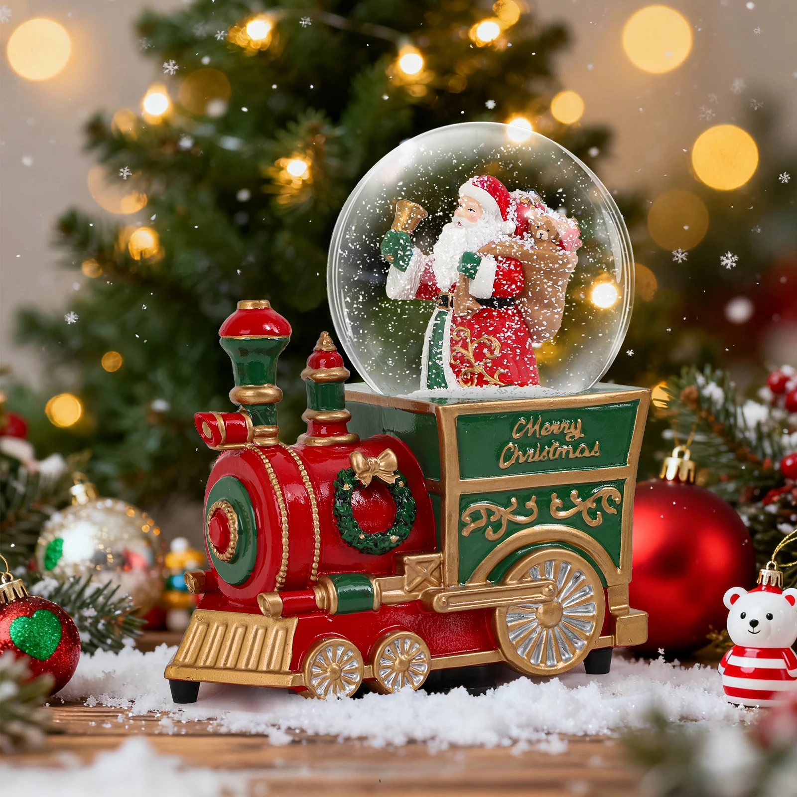 

Musical Christmas Snow Globe in Train Shape Features Santa Carrying Gifts, Plays Holiday Music, Perfect Holiday Tabletop Decora