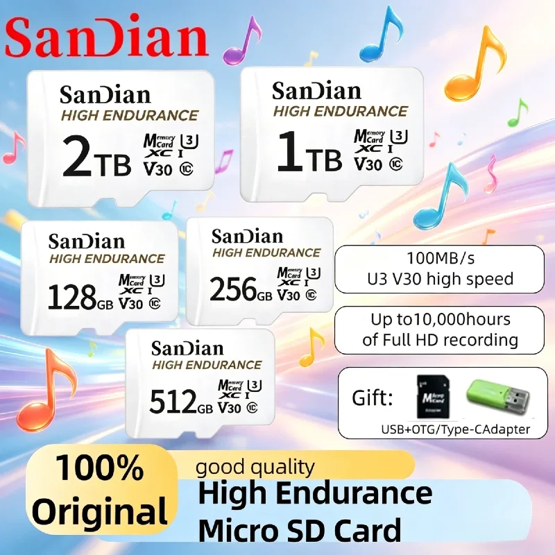 

2026 Premium 128GB Micro TF SD Card V30 U3 C10 High Endurance Memory Card for Drone Dash Cam Home Security Monitor