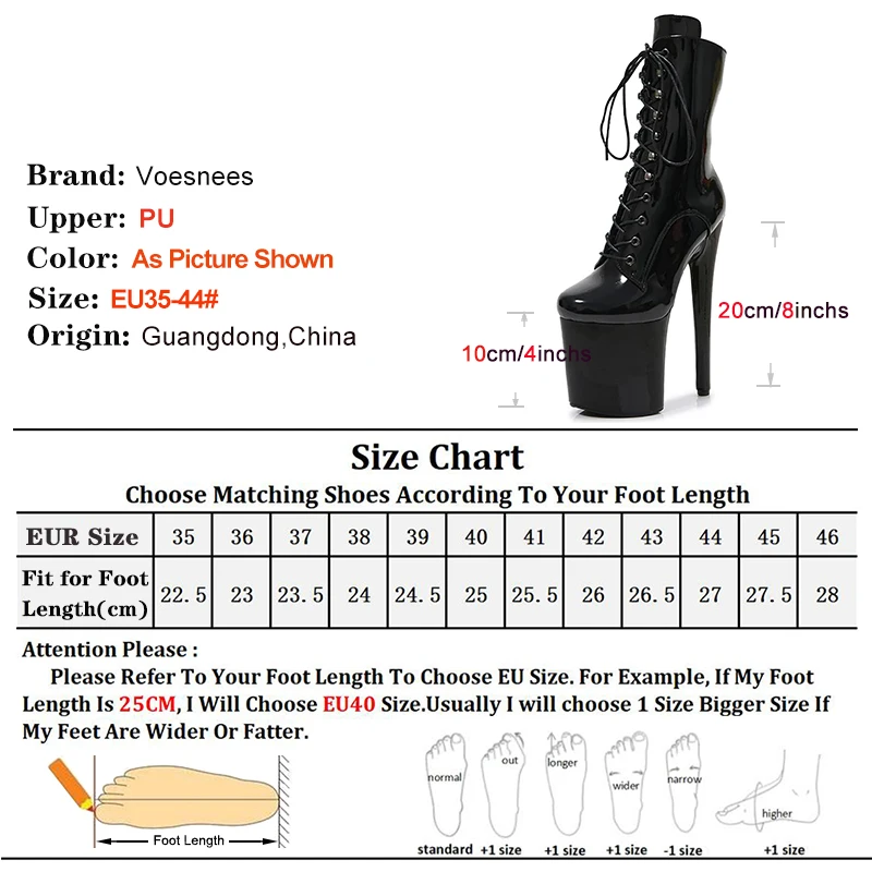 Shiny Black 20CM/8Inch Pole Dance Boots Platform Stripper Heels Women Ankle Boots Lace-up Zip Roman Fashion Lady Knight Boots