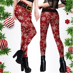 Zaw aland rote Leggings Frauen gürtel Mitte Taille Workout Weihnachten Elch Schneeflocken 3D-Druck Leggins gedruckt Fitness Leggings