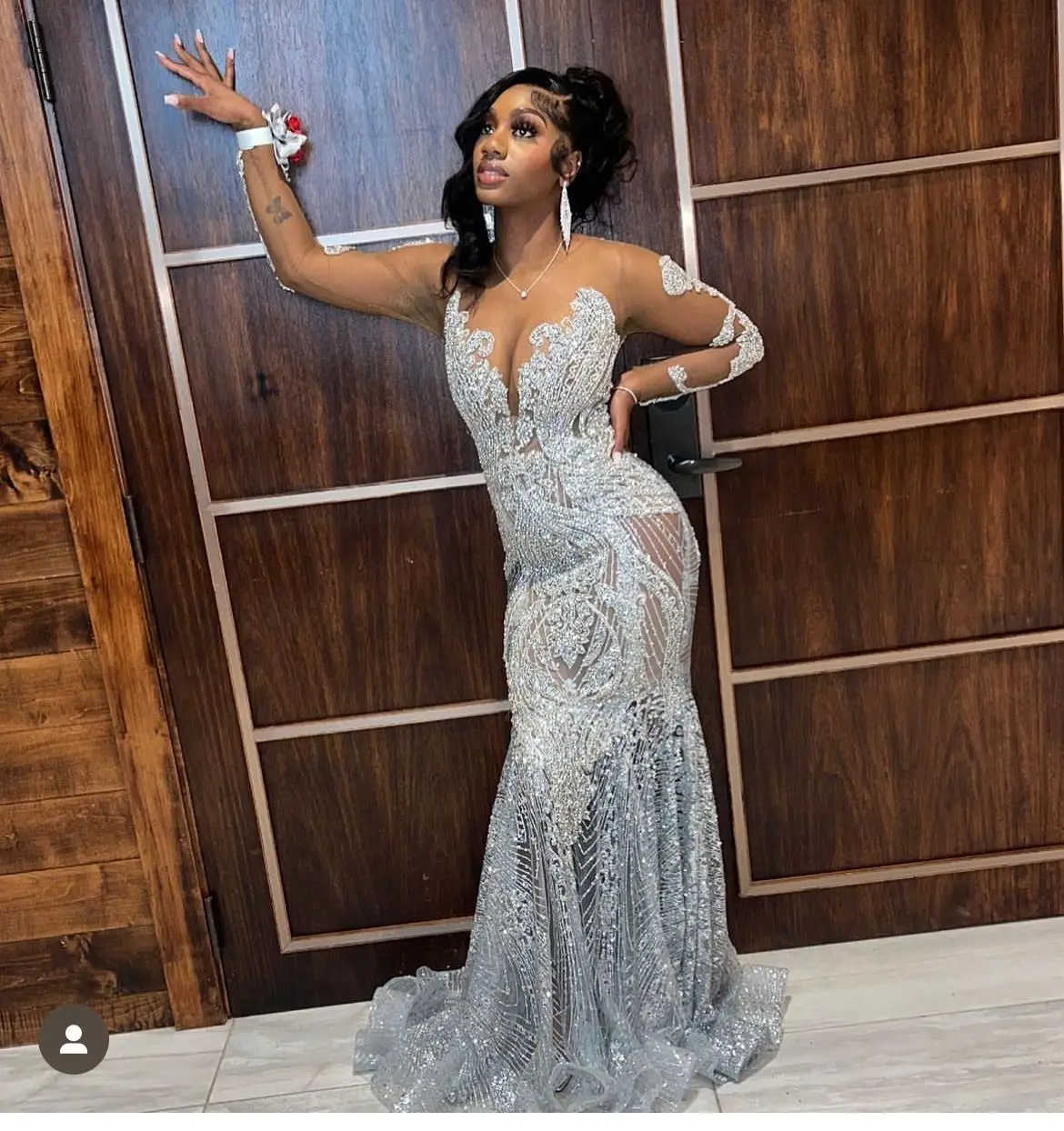 

Sheer See Through Silver Prom Dresses Black Girl 2024 Luxury Mermaid Beaded Diamond Formal Evening Birthday Party Gala Gowns