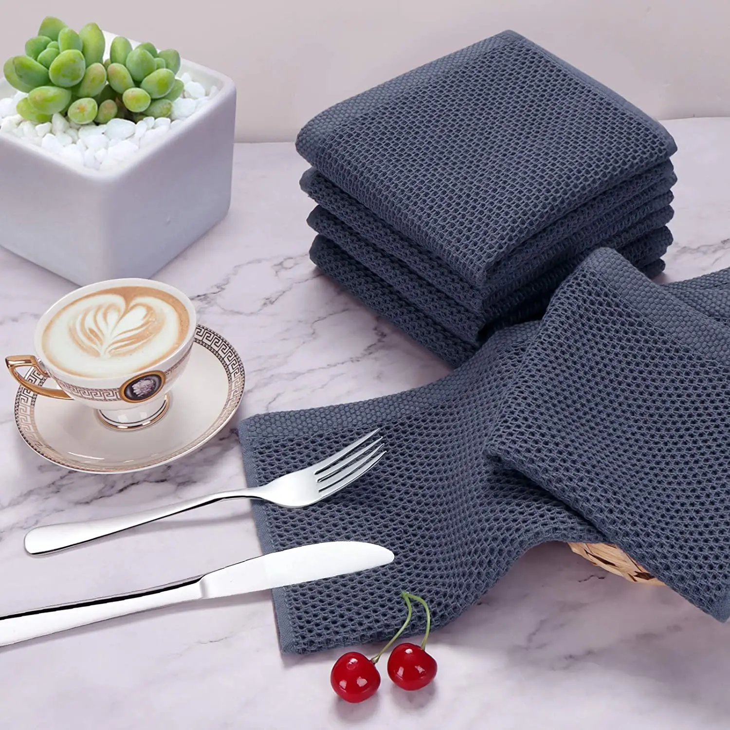 6PCS Kitchen Cotton Dish Cloth Super Soft Absorbent Quick Dry Cleaning Dish Towel Home Cleaning Towel Washing Cloth