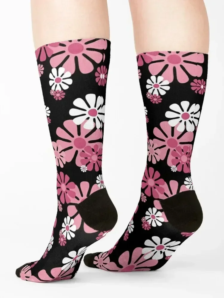 1960's Retro Flowers in Pink and White - Mod Abstract Socks japanese fashion gift tennis designer Men Socks Women's