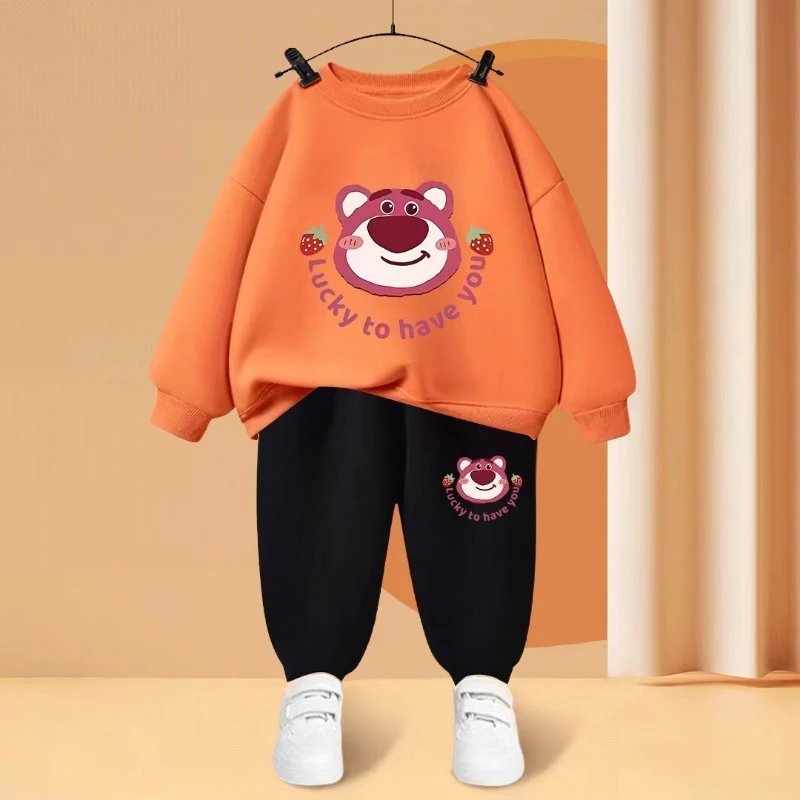 Disney Lotso Bear Sweatshirt for Children\'s Clothing Sets Boys Long Sleeved Pullover+Sweatpant Two Piece Suits Girls Tracksuits