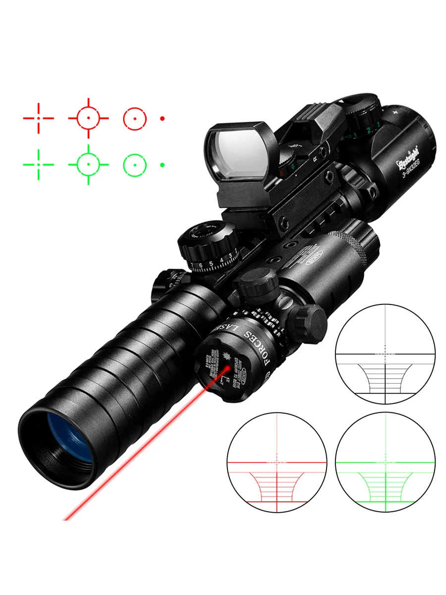 3-9X32 EG Zielfernrohr 3-in-1 Kombi Jagdvisier Rot-Grün Beleuchtet mit Holografischem Reflex 4 Fadenkreuz Rot-Grün Punktvisier Caza