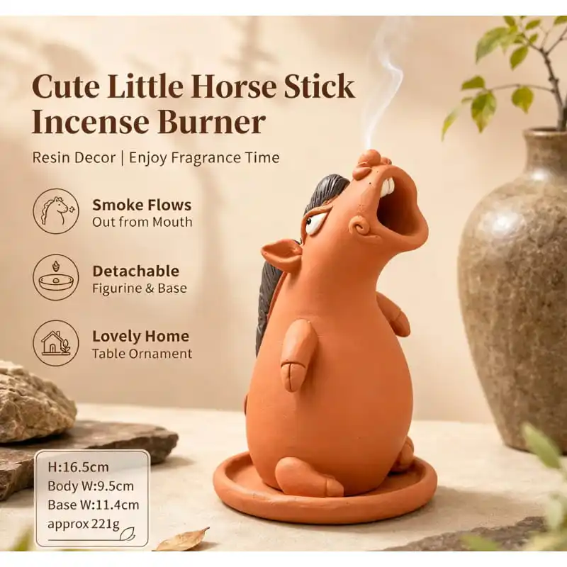 Cartoon Horse Backflow Incense Burner, Resin Incense Holder, Cute Desktop Ornament for Tea Room Home Decor