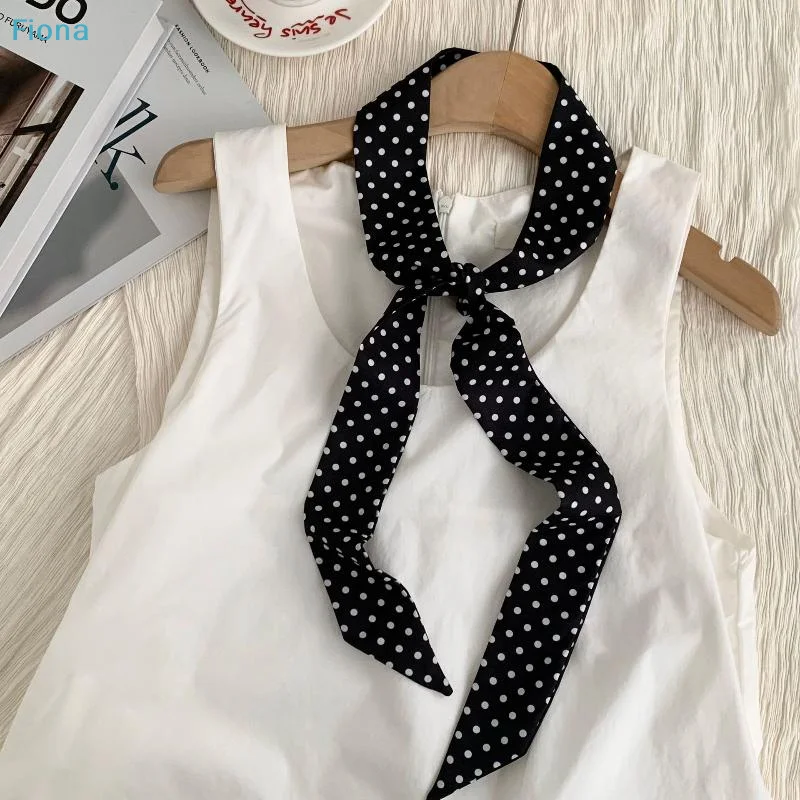 ✔Fashion Polka Dot Silk Scarf Versatile Headwear Hair Band Korean Style Luxury Silk Scarf Belt Package Hanging Decor Accessories image 5