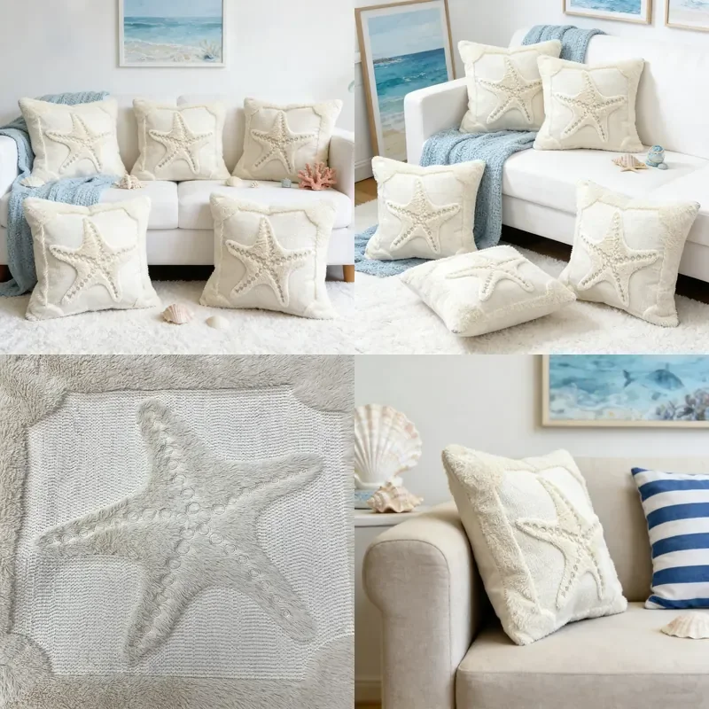 Cross-border ocean wind pillow cover embroidered tufted holiday home living room bedside back decoration Amazon special