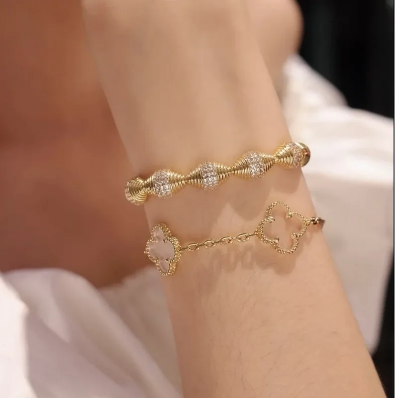 Bellux 925 Silver Synthetic Zircon Bracelet Pinecone Gold Ball Yellow Gold Plated Circle Stripe Vintage Bracelet