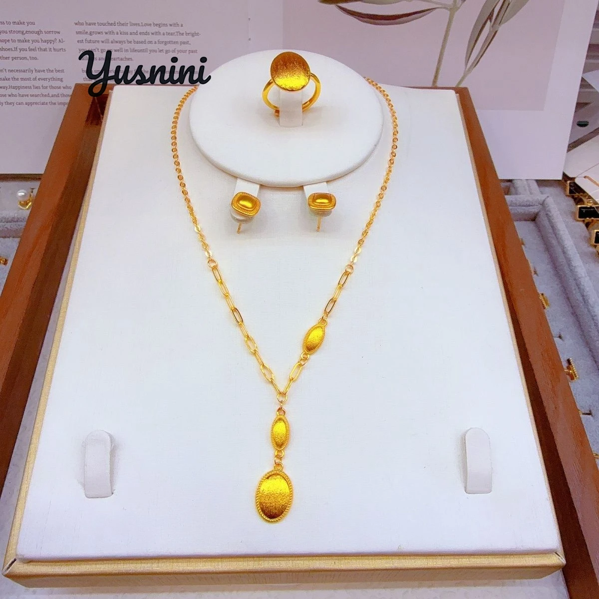 Fashion Africa Middle East Dubai 24K Gold Plated Customized Necklace Earrings Rings Wedding Party Jewelry Set for Lovers DD10888