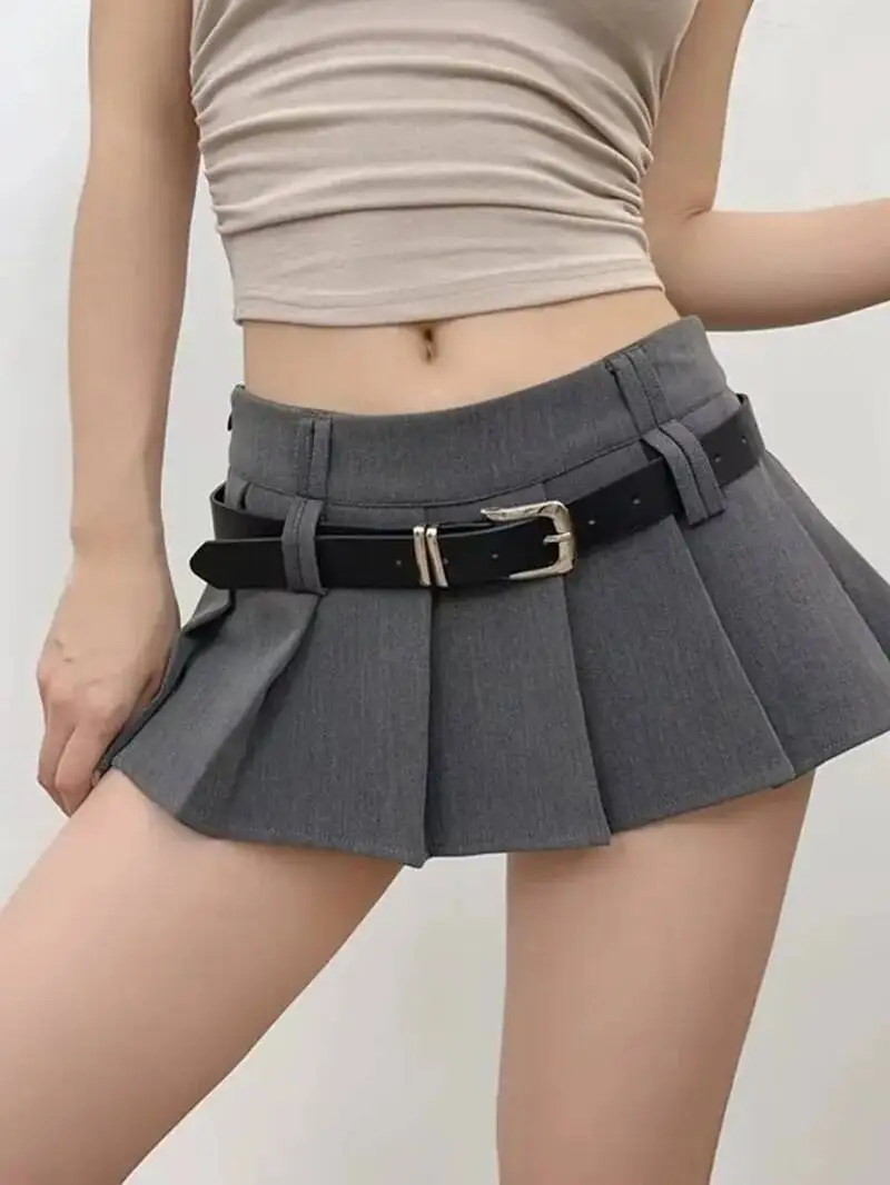 2026 Summer New Spicy Girl Low Waisted College Style Pleated Skirt Women Solid Color Wrap Hip Casual Versatile Short Skirt I6GD