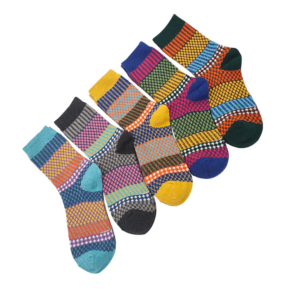 

5Pairs National Style Wool Socks Warm Winter Socks Women Mid-Calf Soft Durable Comfortable Wool Stockings Christmas Gift