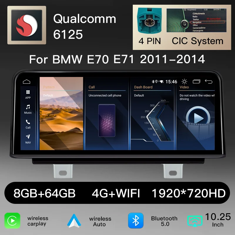 10,25" 1920*720 Android 14 Draadloze Carplay Autoradio voor BMW X5 E70 X6 E71 LHD 2007-2010 CCC CIC Multimedia Speler Scherm 4G WiFi GPS BT Stereo Head Unit