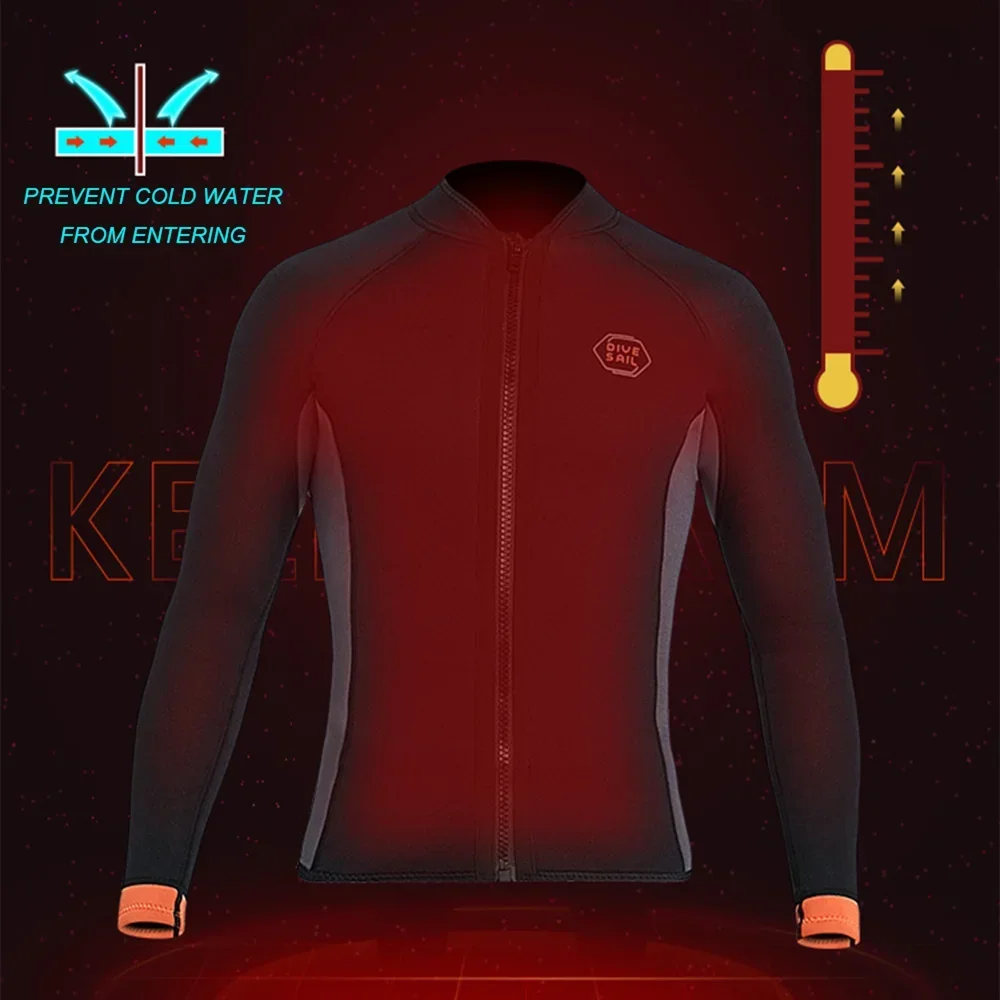 Casaco de mergulho em neoprene para homens e mulheres, manga comprida, jaqueta com zíper, mergulho, surf, mergulho, mergulho, adulto, 3mm