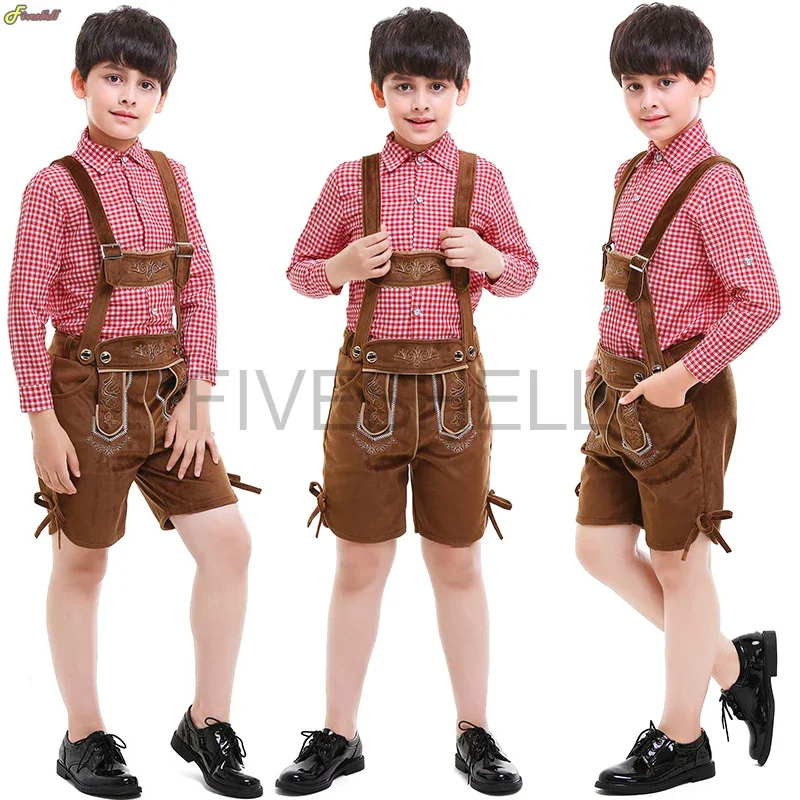 

Child Kids Oktoberfest Halloween Costume Lederhosen Bavarian German Festival Beer Cospaly for Boys Stage Performance Dress Up