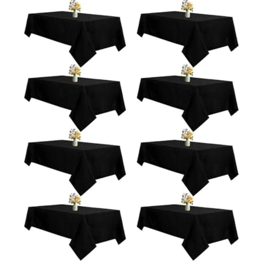 

8 Pack Black 60 x 126 Inch Wrinkle Resistant Washable Polyester Rectangular Tablecloths for 8 Foot Rectangle Tables Buffet Wedd