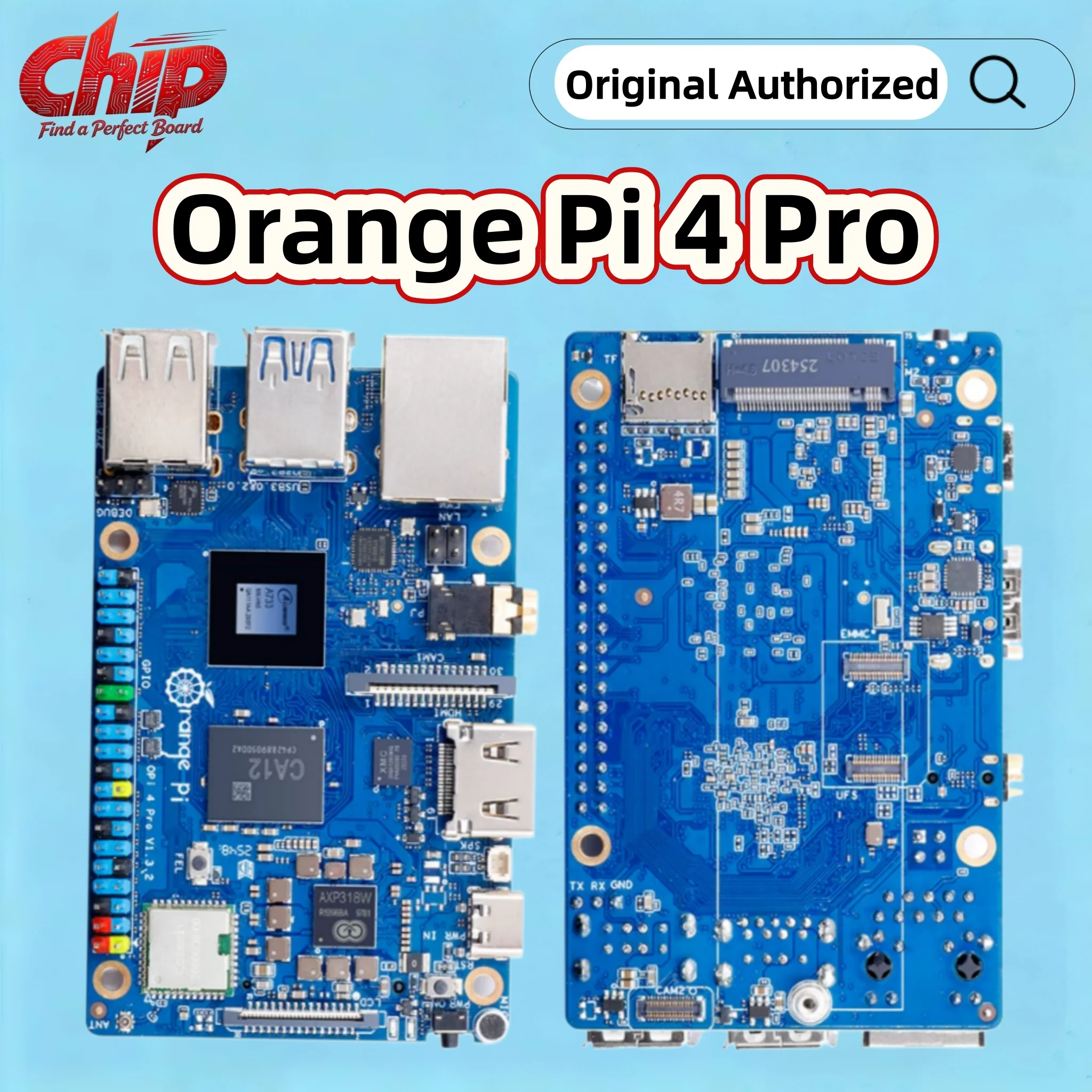 Orange Pi 4 Pro 2GB/6GB/8GB/12GB LPDDR5 Dev Board Allwinner A733 Chip 3Tops NPU Wi-Fi6.0+BT5.4 M.2 M-Key Slot Board Computer