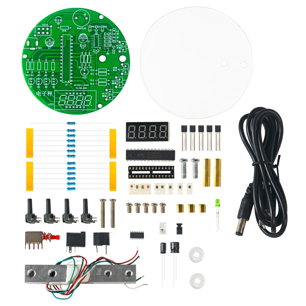 Electronic Scale DIY Kit 1KG Weighing Capacity 51 Microcontroller Soldering Practice Kit with Digital Tube Display HX711 Chip 5V