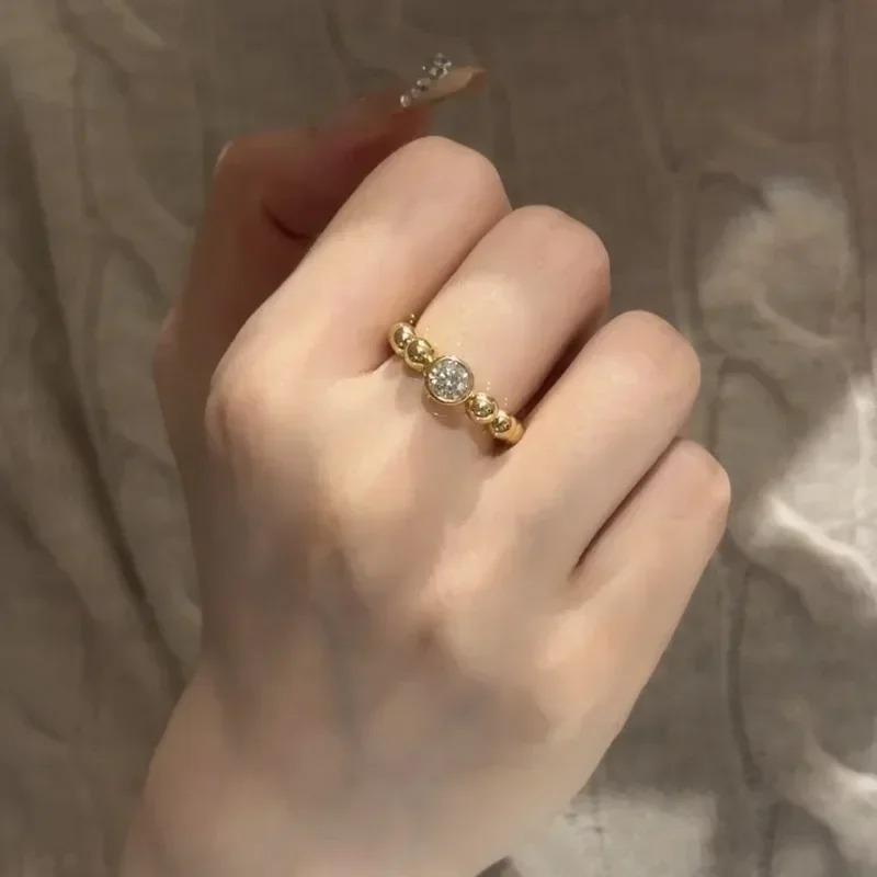 Retro new in Bubble rings for women Light Luxury Simple Crystal Glossy Round Ring Stacked style Opening Party fine Jewelry