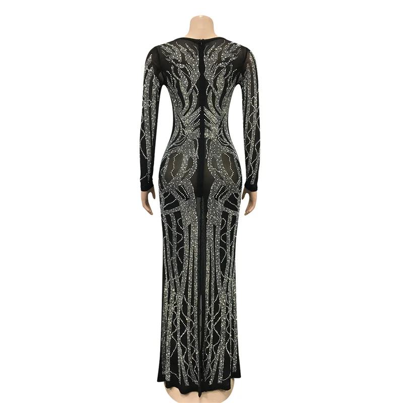 سباركلي كريستال حجر الراين Bodycon فستان ماكسي المرأة الزفاف مساء شبكة شير كلوبوير عيد الميلاد حفلة فستان طويل Vestido Longo