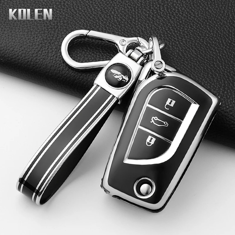 موضة حافظة مفاتيح السيارة من البولي يوريثان غطاء لتويوتا Aygo يارس هايلاندر كامري RAV4 كورولا لاند كروزر برادو المحمية المفاتيح فوب حقيبة #5