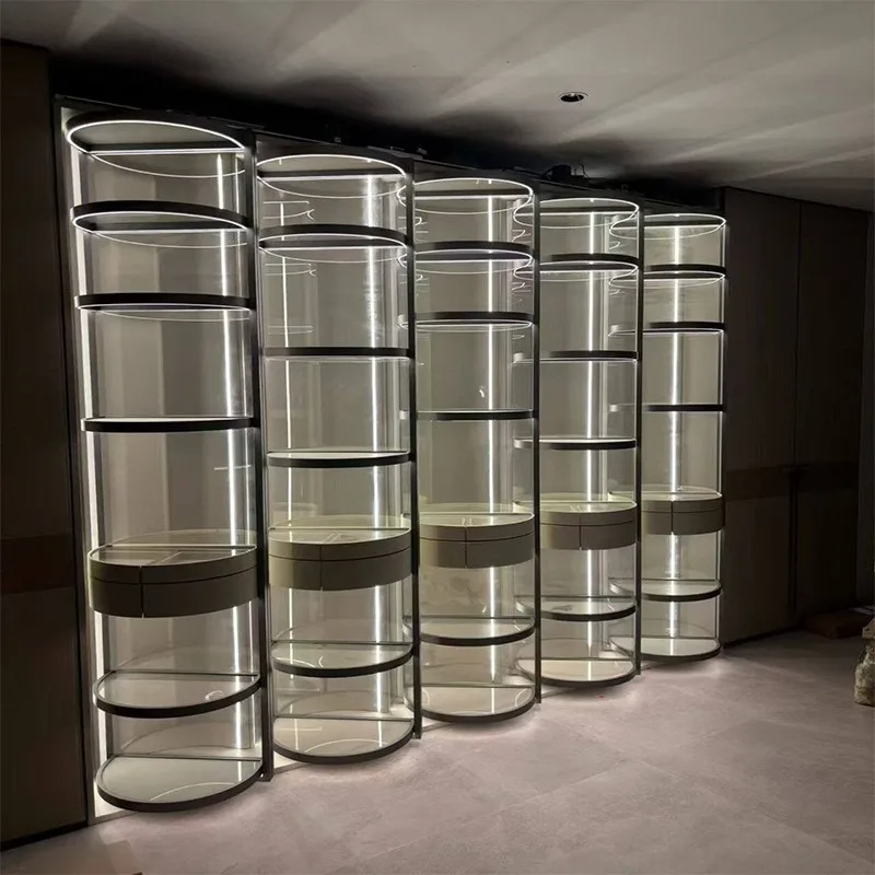 Intelligent rotating display cabinet light luxury cloakroom storage cabinet shopping mall store bag display rack customization