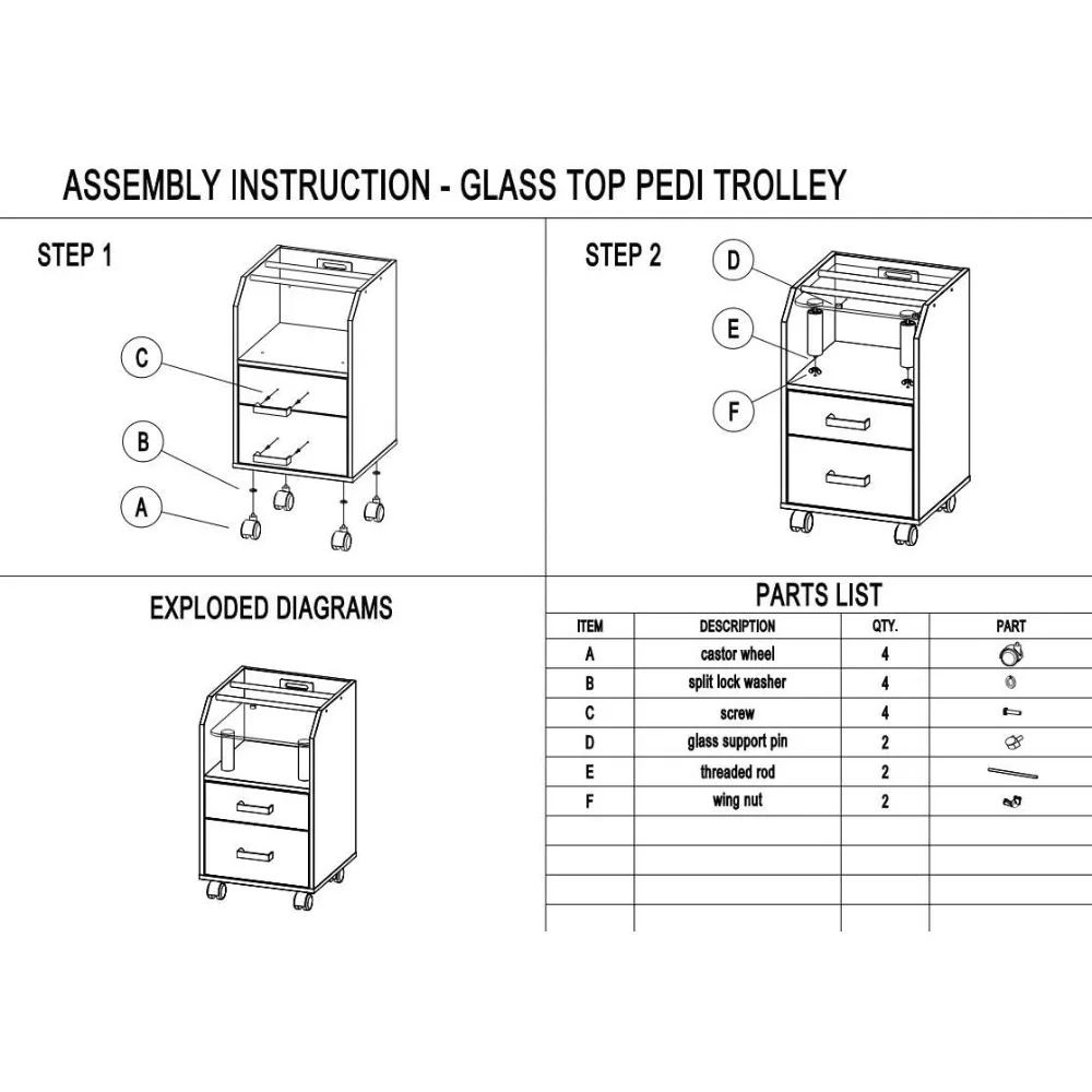 عربة مع أدراج ومنظم زجاجات لصالونات سبا الأظافر