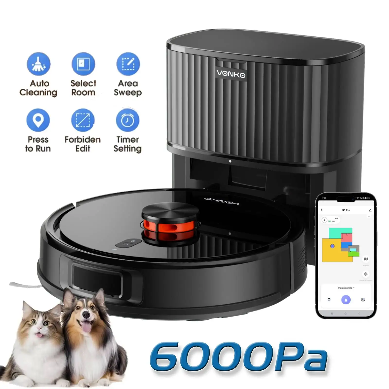 Robot Vacuum and Mop Combo, S6Pro Robot Vacuum Clener, 6000Pa Self-Emptying, LiDAR Navigation, Anti-Tangle, Robotic Vacuum