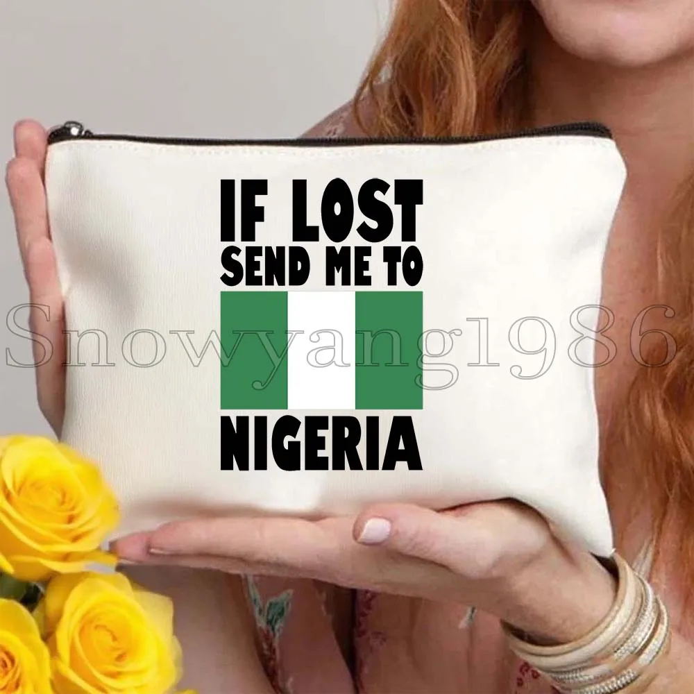 نيجيريا خريطة البلد العلم النيجيري هدية قماش حقيبة مستحضرات التجميل ماكياج حقيبة المرحاض مقلمة الحقيبة مفتاح محفظة نسائية للعملات المعدنية تخزين حقيبة القطن