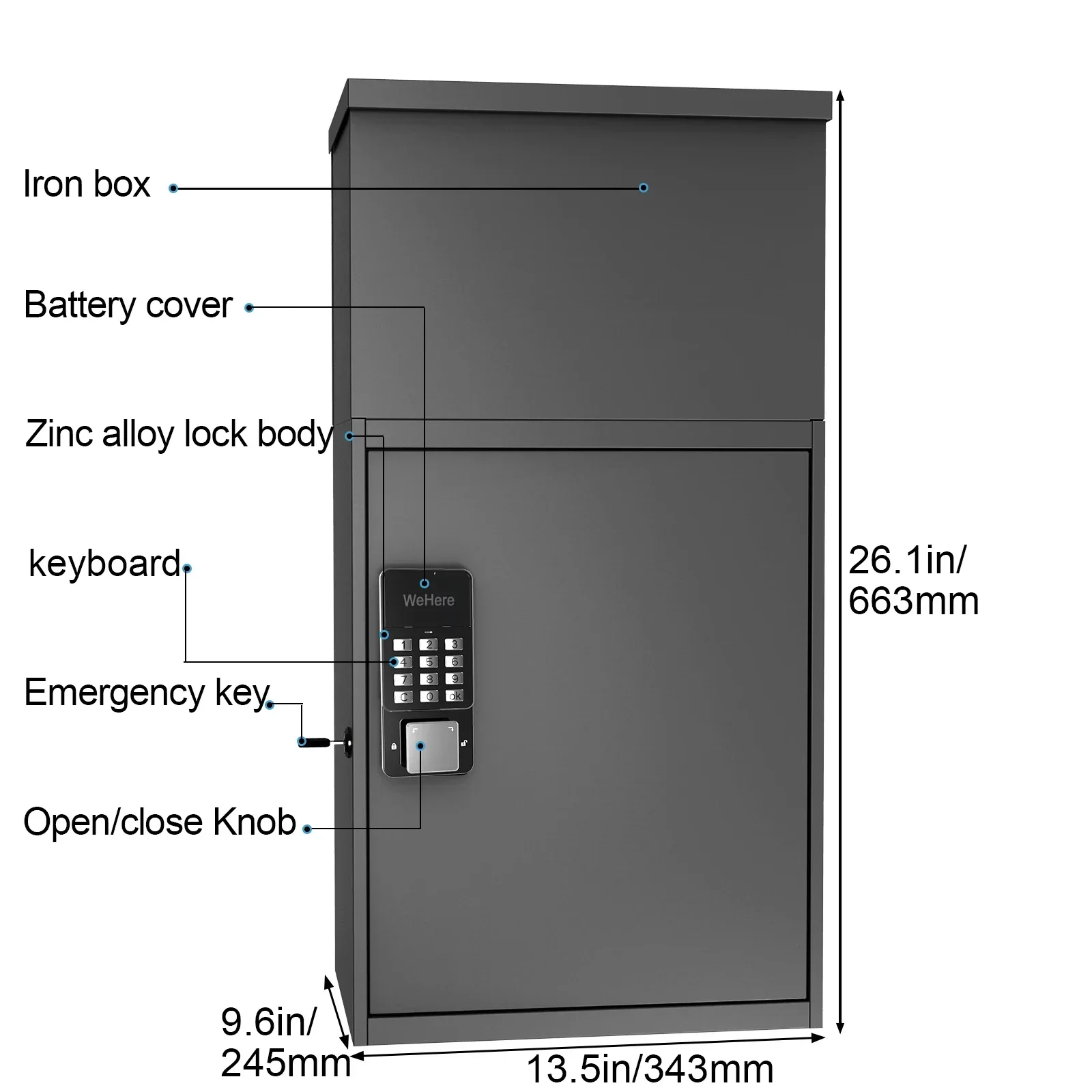 Drop Box Anti Theft Outdoor Wall Mount Detachable Metal Smart Mailbox Parcel Box for Residential Delivery