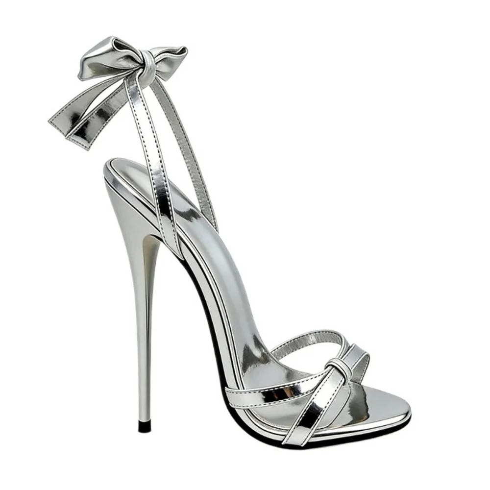 Back Bowtie 16cm High Heeled Sandals,Women Sexy Summer Shoes,Open Toe,Ankle Straps,Black,Blue,Gold,Silver,Pink,Custom Colors image 3