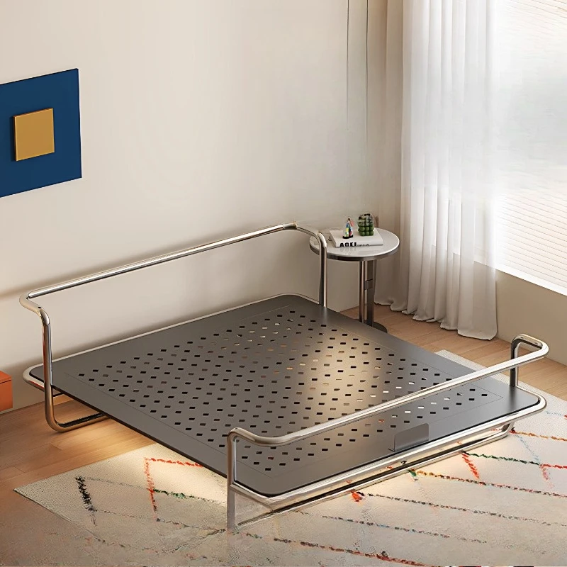 

Stainless steel bed wrought iron Bauhaus light luxury metal industrial wind bed medieval iron frame bed