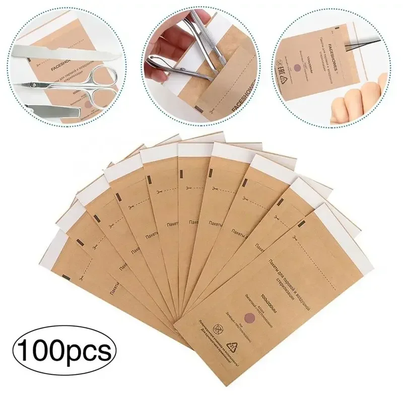 100 Stuks Wegwerp Sterilisatie Desinfectie Tas Set Nagel Gereedschap Sterilisator Kraft Zakken Nagels Apparatuur Desinfectie Accessoires