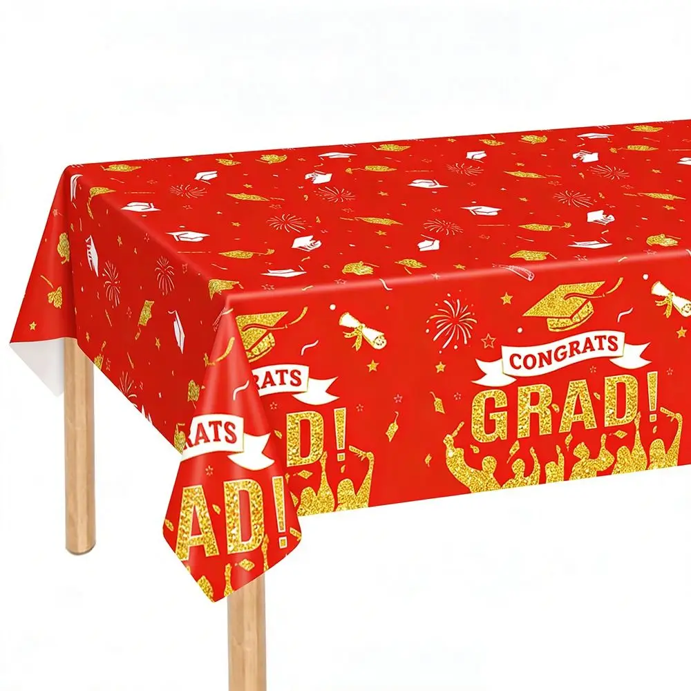 Waterproof Plastic Graduation Tablecloth Graduation Cap Diploma Pattern Disposable Table Cover Stars Design Party Decorations