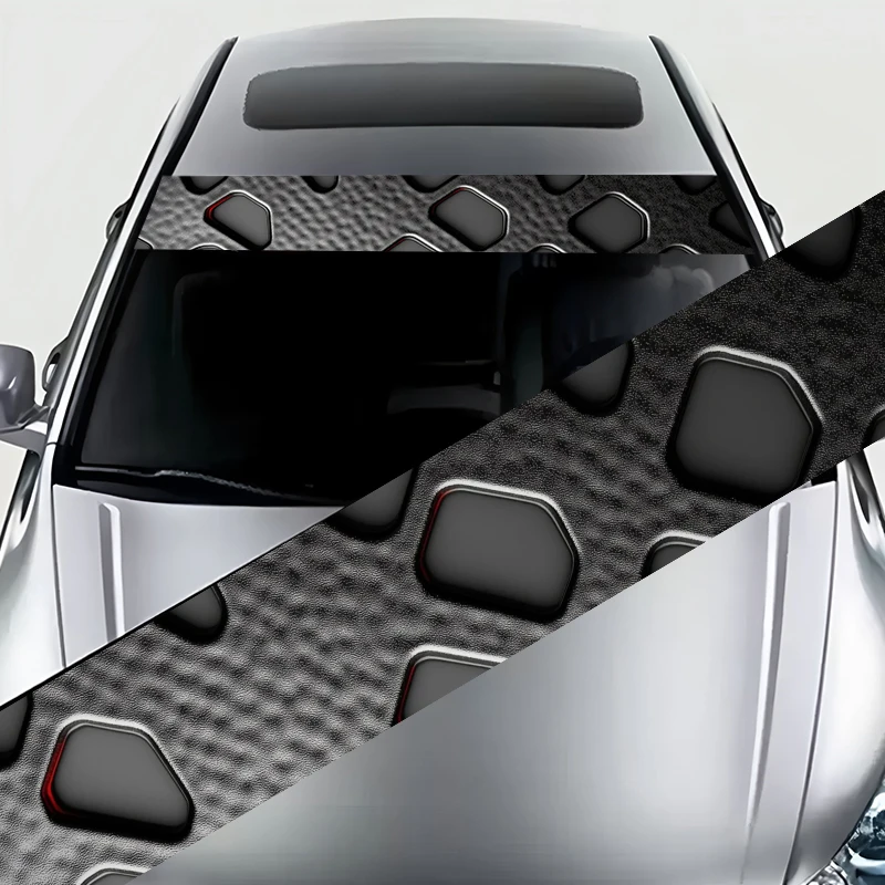 

1 черно-серая геометрическая трехмерная промышленная ветровая декоративная полоса, наклейка на переднее лобовое стекло автомобиля - водонепроницаемая