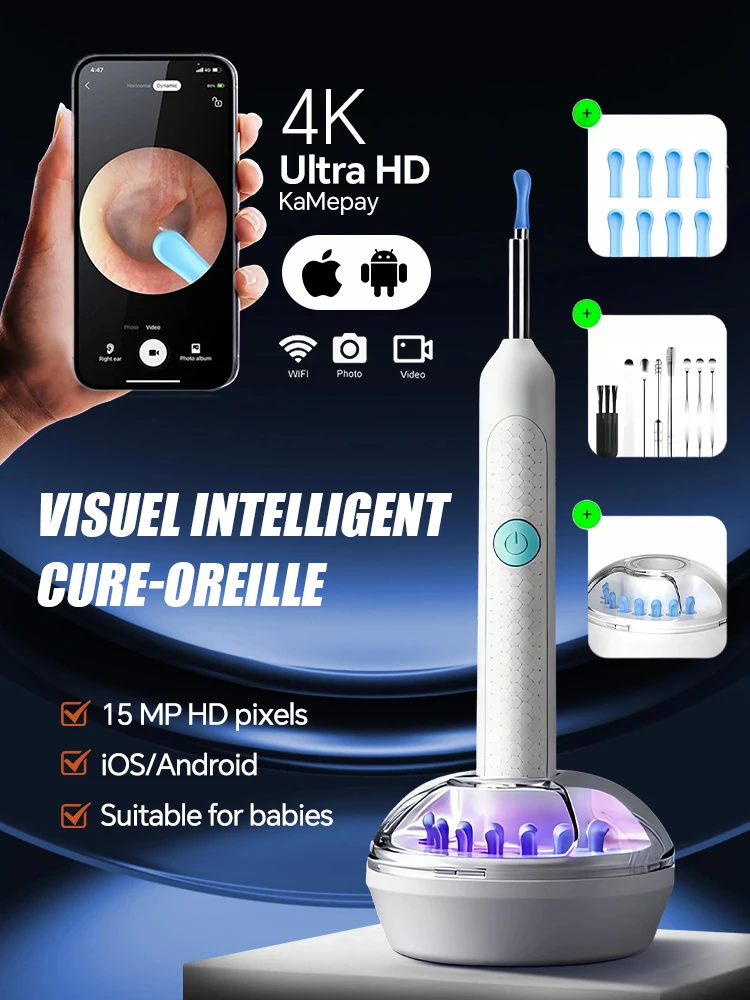 Nettoyeur visuel de cire d'oreille, caméra, Endoscope sûr pour l'élimination du cérumen, avec caméra 5M, outils de nettoyage des oreilles, soins des oreilles, nouvelle mise à niveau 2025