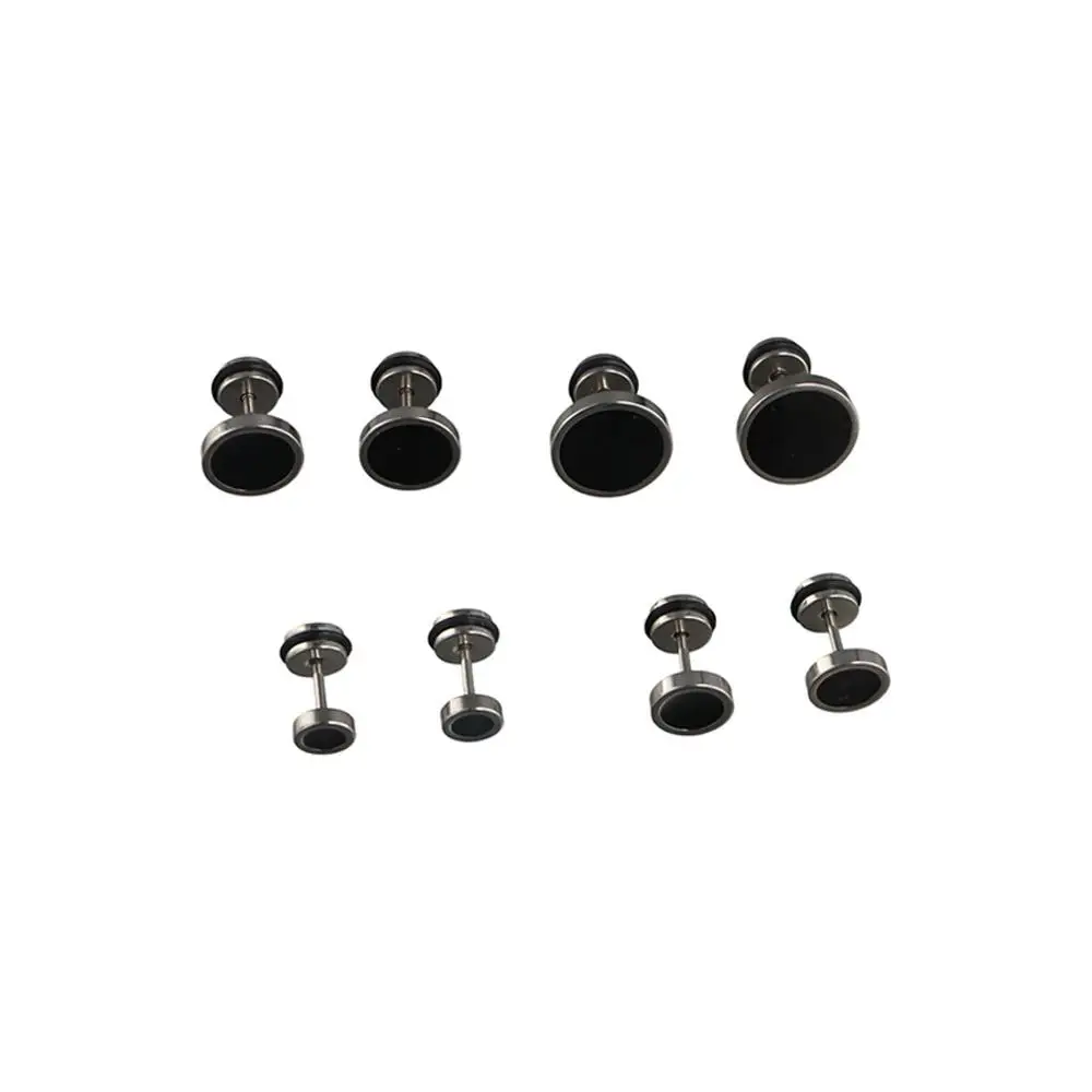 Korean Style Round Black Stud Earrings Solid Color Street Wear Hip Hop Earring Stainless Steel Hip Hop Fashion Stud Earring Gift