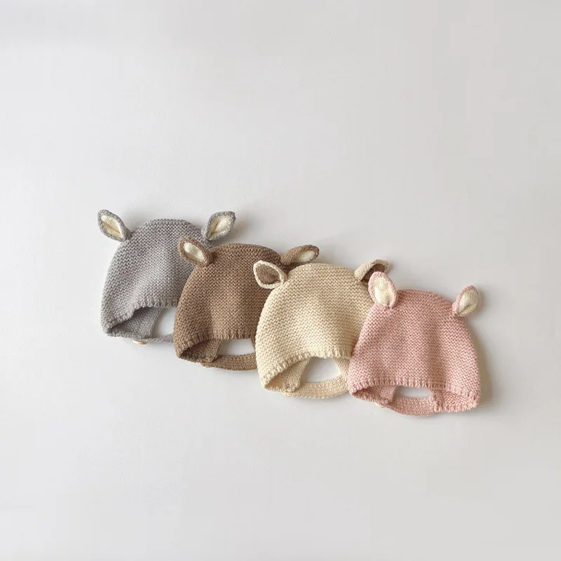 

Baby Hat Autumn and Winter2024NewinsChildren's Knitted Earmuffs Hat Cute Baby Baotou Woolen Cap Wholesale