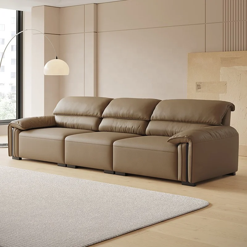 -ss Light Luxury Minimalist Elephant Ear Leather Sofa Living Room First Layer Cowhide Small Apartment Straight Row Leather Sofa